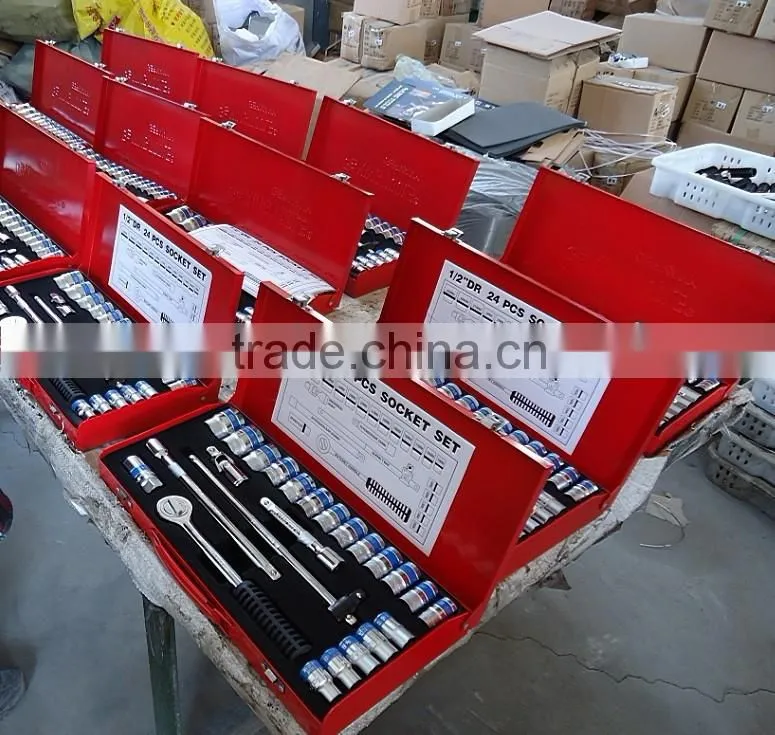 24PCS 1/2"Dr. 50BV30 high-quality material universal joint metal box chrome vanadium Material socket set (KS-4024AA-R12)