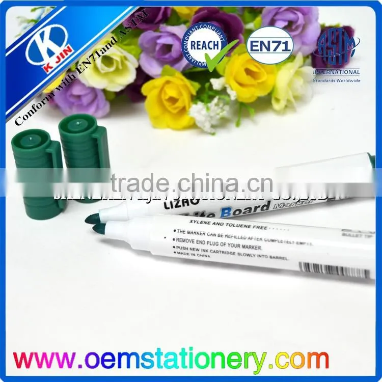 Hot sale white board dry erase color marker pen in marker pens green ink with refill