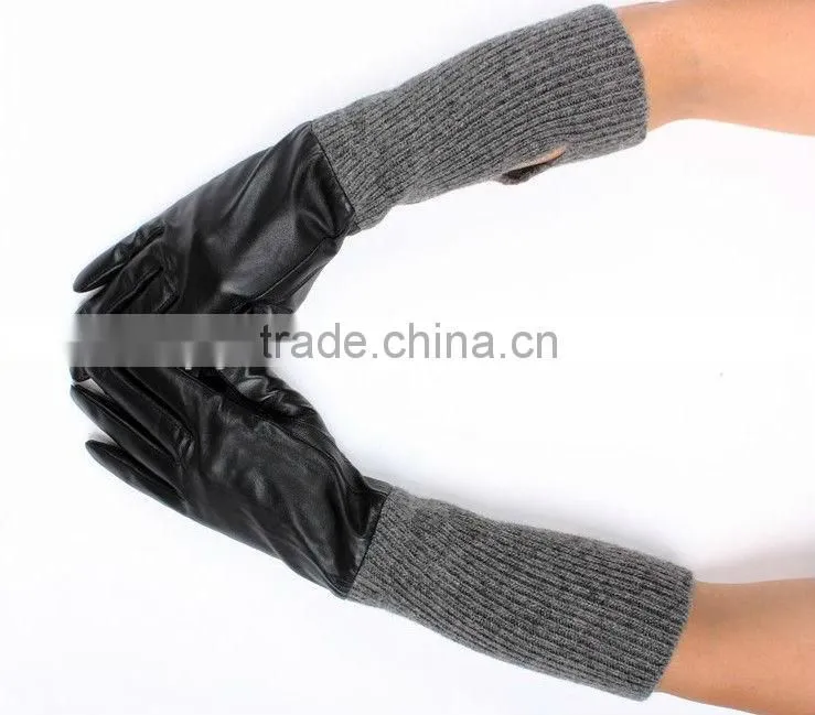 ladies chrome long black leather driving gloves
