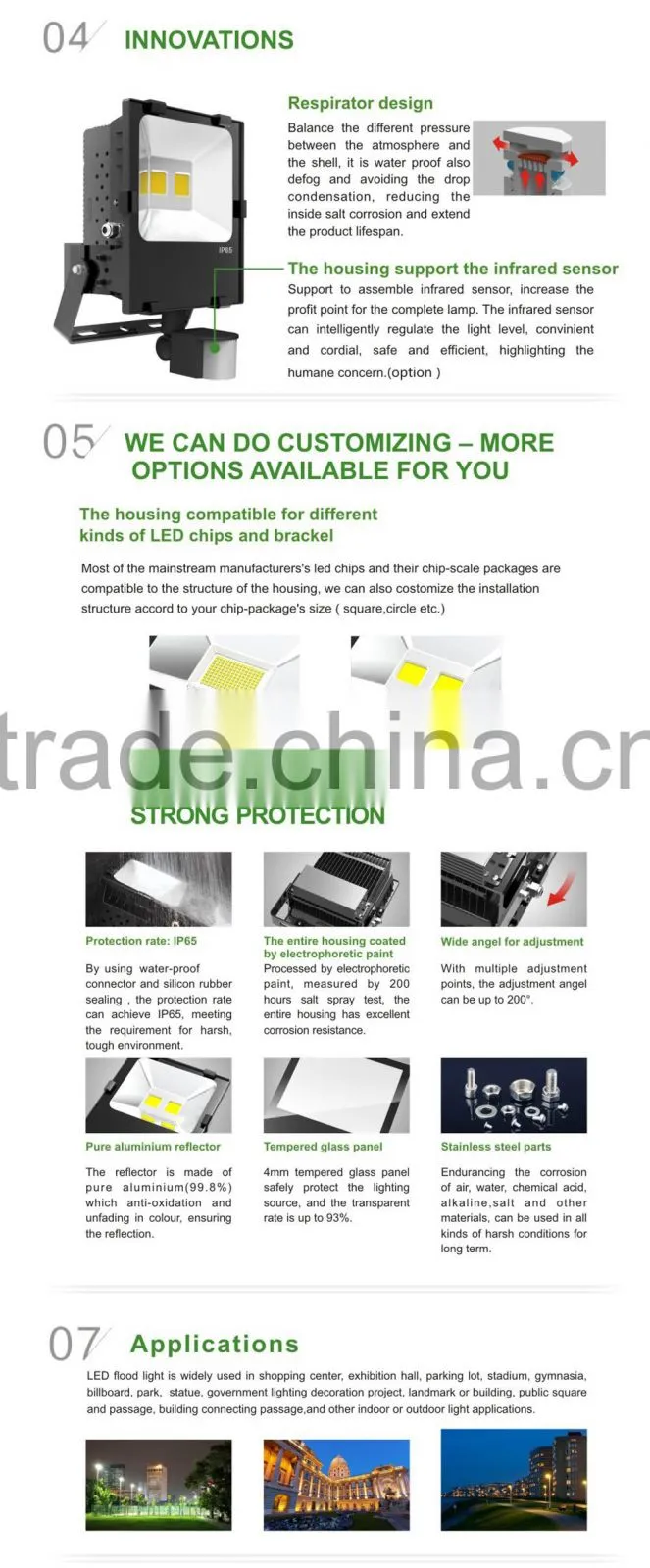 energy saving 70w outdoor led solar flood light