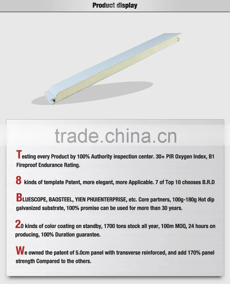 Fireproof wall panel polyurethane PU sandwich panels for sale