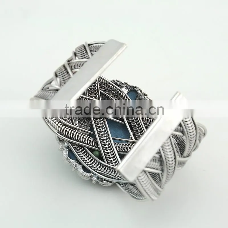 Latest fancy cross design jewelry anti silver thread turquoise cuff bangles