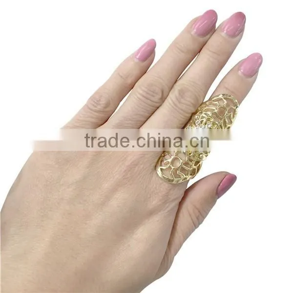 2016 fashion ladies Finger double Ring with rhinestone punk crystal ring chain finger ring