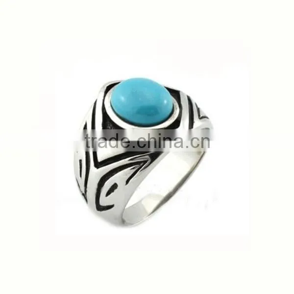Fashion jewelry high quality stainless steel wedding different types stones rings single stone ring blue stone ring (LR9418)