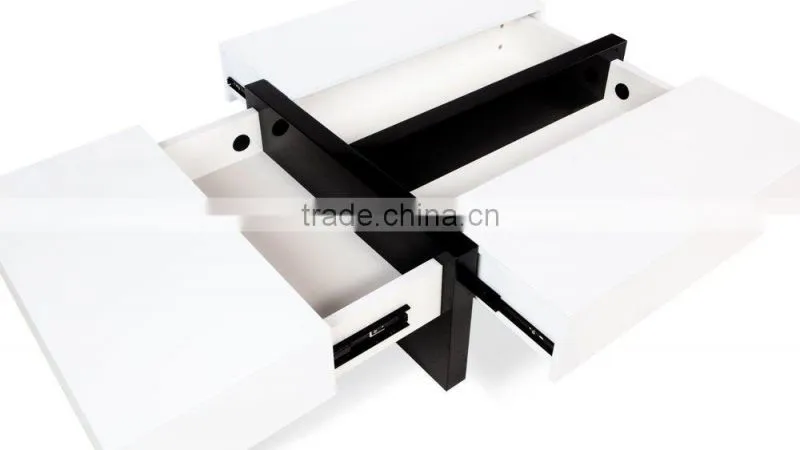 High Gloss Coffee Table with Storage - White Rectangle