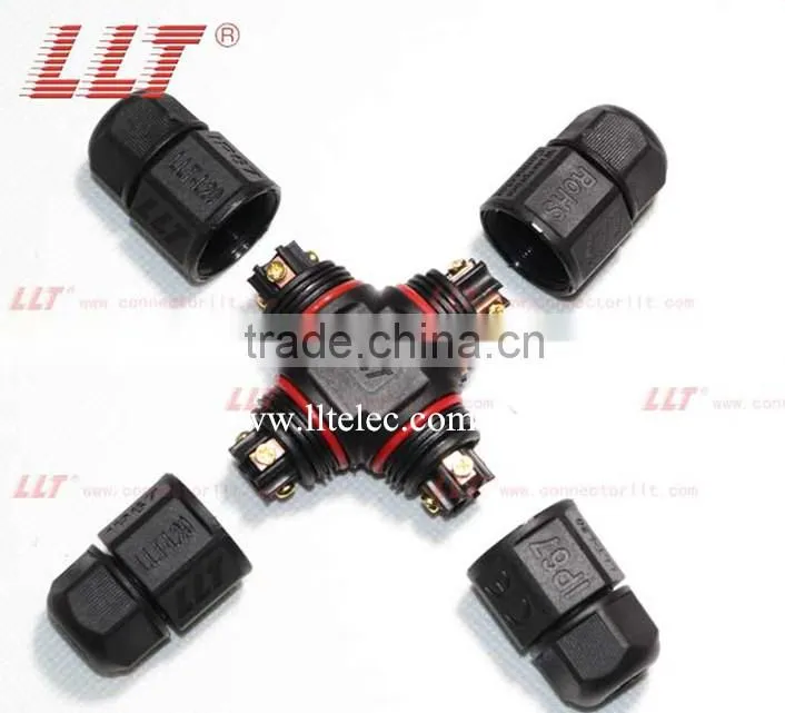 IP67 outdoor lighting cable junction 4-Way Cross type waterproof connector