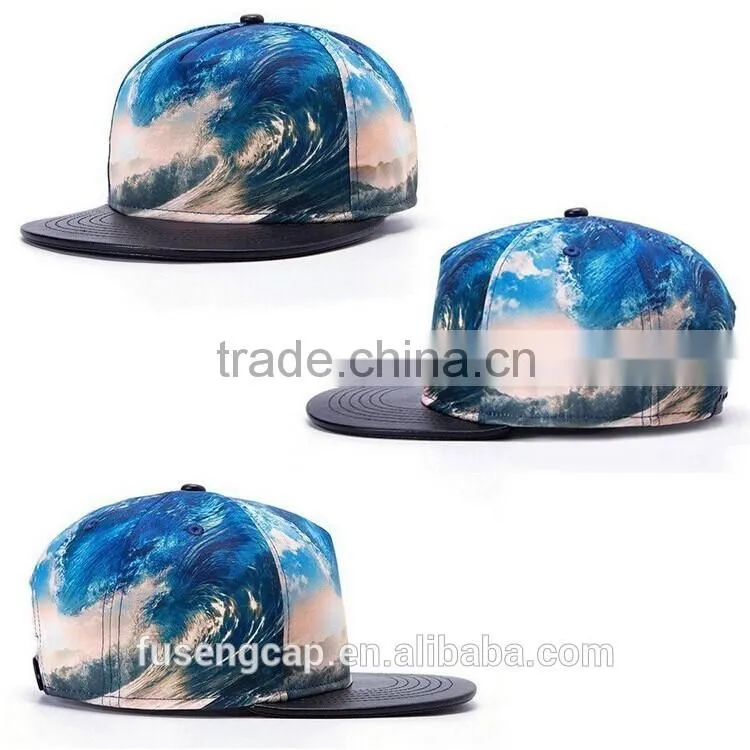 digital printing sea wave pattern china snapback hats