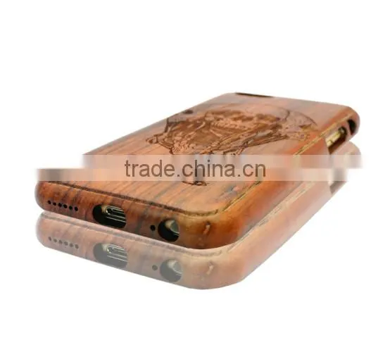 Anit-slip Angry SKULL Engraving WALNUT wood phone protected case for Iphone 6 in two parts