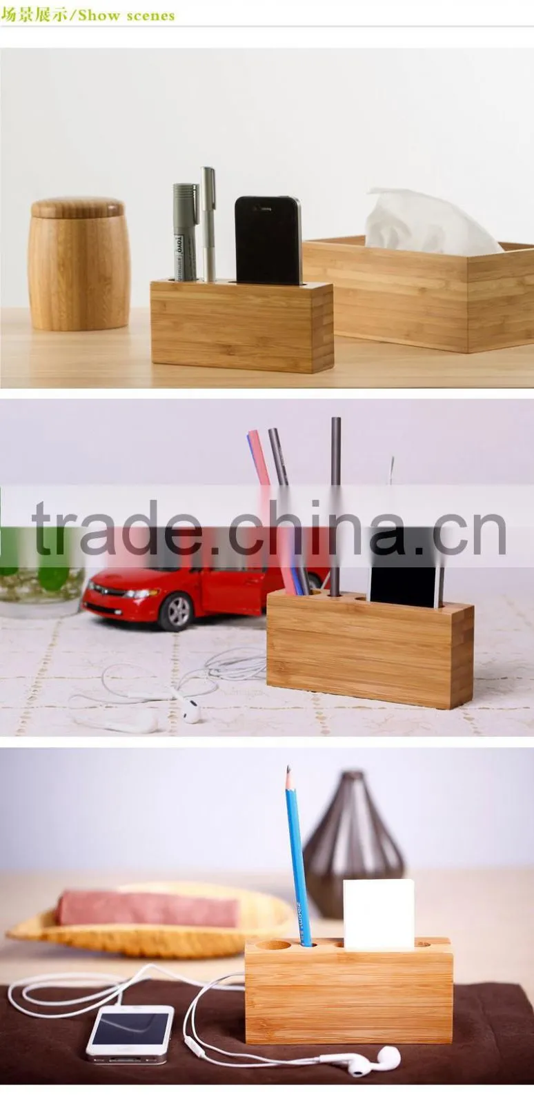 Natural Product Custom Made Bamboo Products Phone Pen Holder
