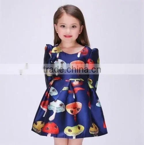 spring autum satin material kids anarkali dresses long sleeve baby kids dresses for girls 2016