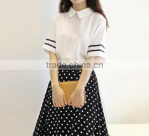 Stylish Lady Women Sweet Medium Elastic Waist Dot Chiffon Mild-calf Casual Pleated Skirt