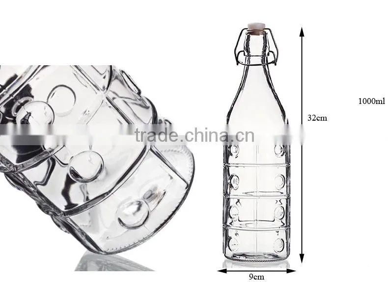 1000ml glass water drinking bottle with bubble design