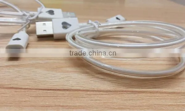 Dongguan factory price color changing crystal connector USB 2.0 LED usb cable for iphone chargers