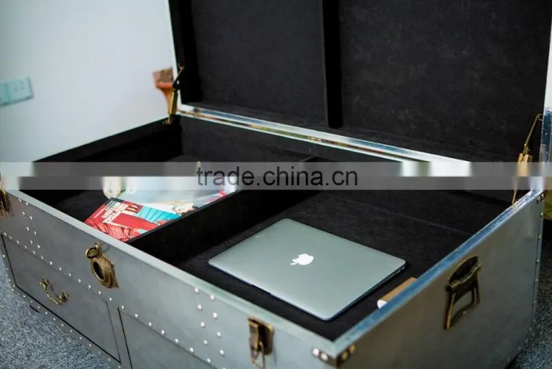 Aviator Coffee Table Riveted Aluminum Metal Modern Design