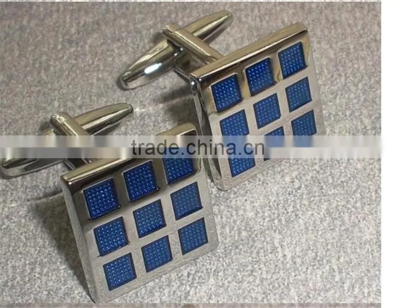 Novelty square-fashion jewelry blue enamel cufflinks