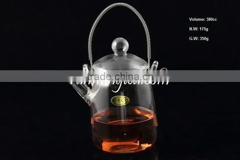 Heat Resistant Borocilicate Tall Glass flower Tea Pot / Teapot With Stainless Steel Insert Spout - 380ml