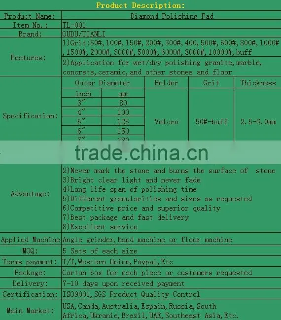 100mm marble type polishing pad diamond hand pads backing pad