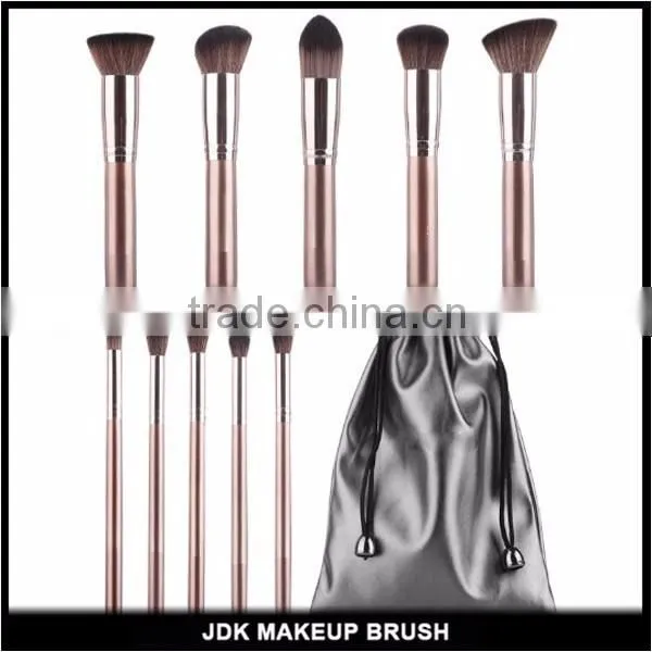 Amazon hot selling 9pcs coffee color cosmetic kabuki face eye brush set with drawstring bag