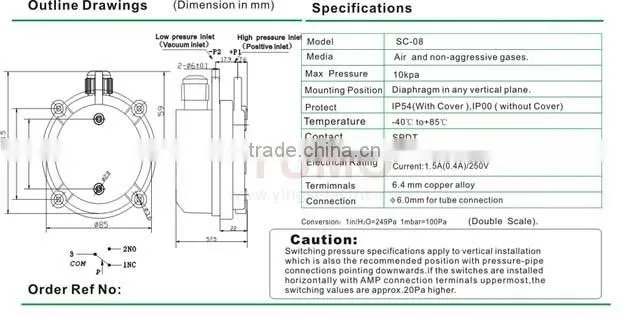 SC-08 Differential pressure switch Low Pressure switch air sense switch