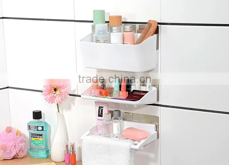 Wholesale Stock Multifunction Kitchen Bathroom No Mark Sticky 3 in 1 Plastic Storage Rack