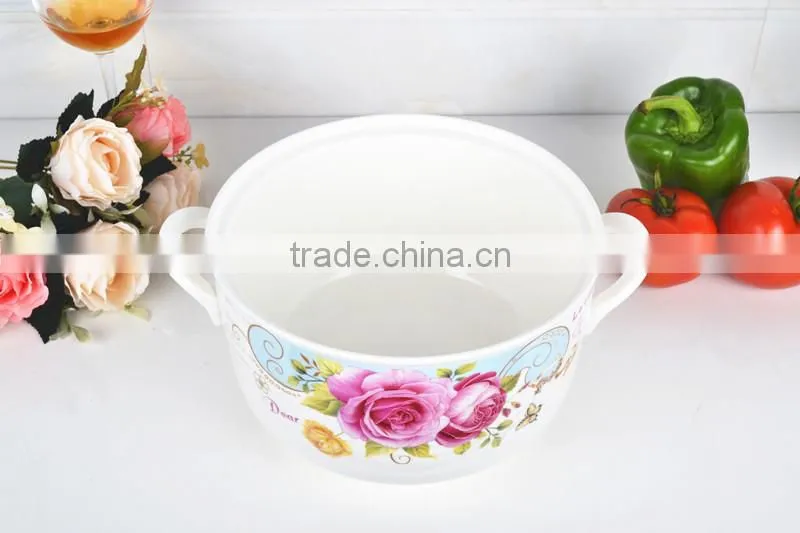 8"Porcelain saucepot suitable for microwave with glass lid