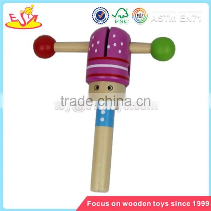 Wholesale interesting sound toy wooden doll rattle lovely kids wooden doll rattle toy W08K014