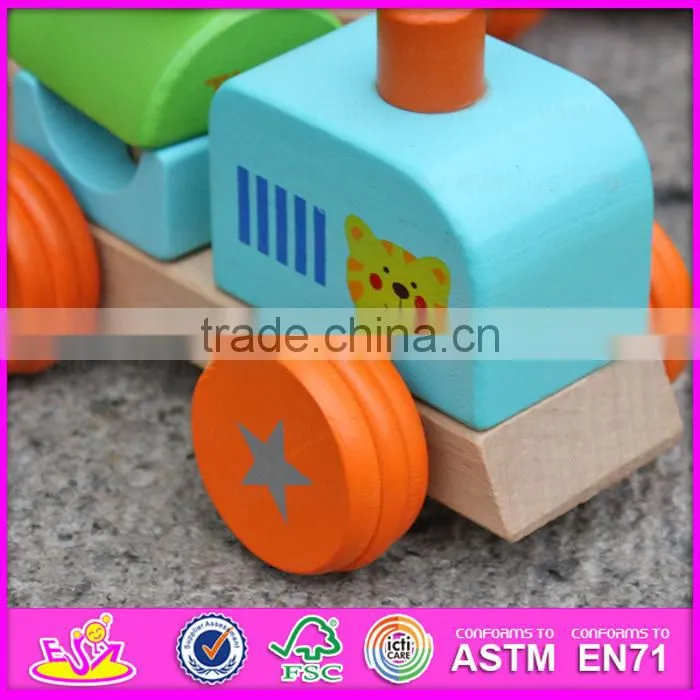 2015 Hot sale Wooden Blocks Train Set Toys Animal Vehicles Toys,Cute wooden animal blocks train toy,Pull Line Train Toy W04A066