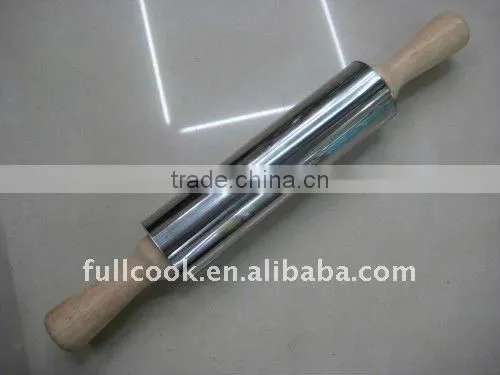 Stainless steel rolling pin w/wooden handle
