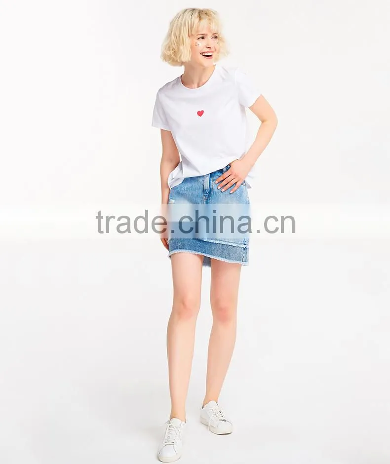 Lovely Heart pattern design custom printing 100% cotton custom O neck women white t shirt