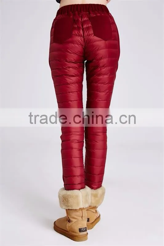 red woman down pants
