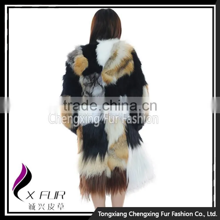 CX-G-A-262 Patchwork Fashion Design Women Real Fur Jacket for Winter