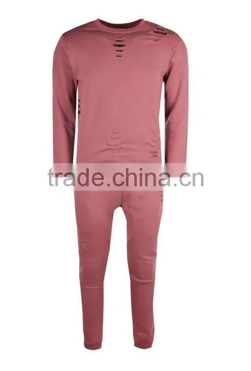 Custom sports tracksuits for men hot sale pullover distressed tracksuit