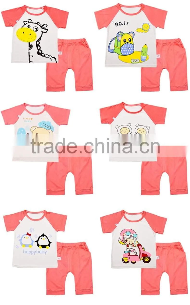 oem factory nice baby boys girls 2 piece knit summer printing clothes set