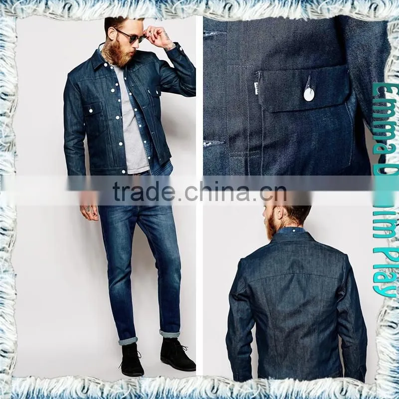 2016 Men's Retro Long Sleeve Button Up Top Design Best Jean Indigo Denim Jackets Wholesale