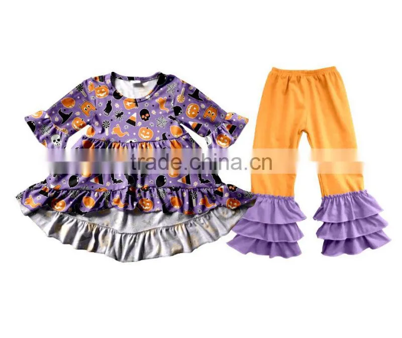 Halloween top and pants ruffle outfit for kids pumpkin baby halloween sets kids halloween outfits