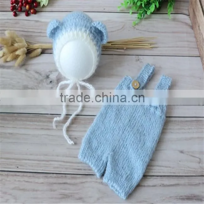 Newborn knit bonnet crochet mohair bonnet ruffle mohair hat knit bear hat baby photography props