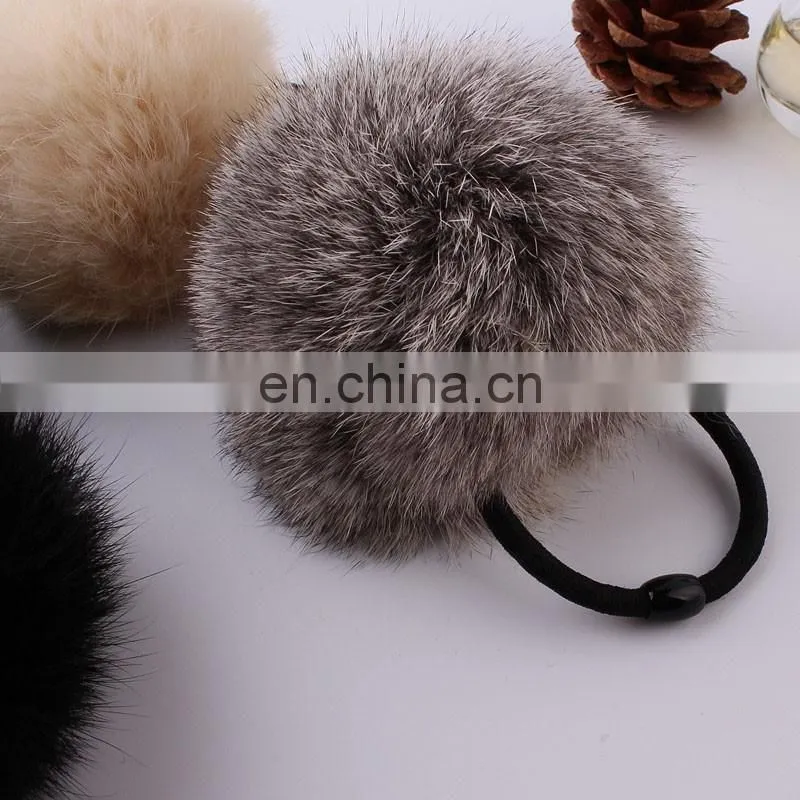 Factory supply hand made girl women fashion rabbit fur pompon hairband