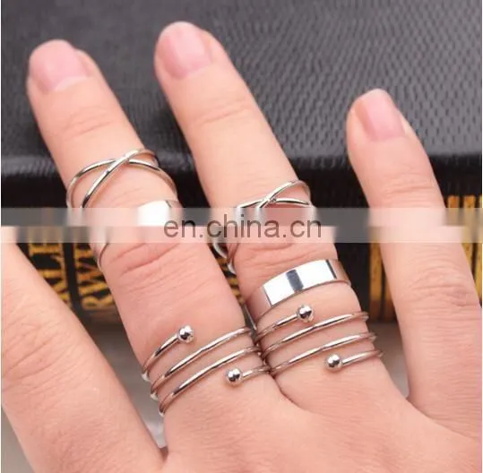 Punk Gold Silver Stack Above Knuckle Ring Band Midi Finger Rings Set 6PCS/Set