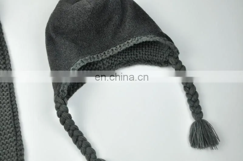 Kids Customized Design Wool Collar Raccoon Fur Pom Cashmere Knitted Hat and Scarf
