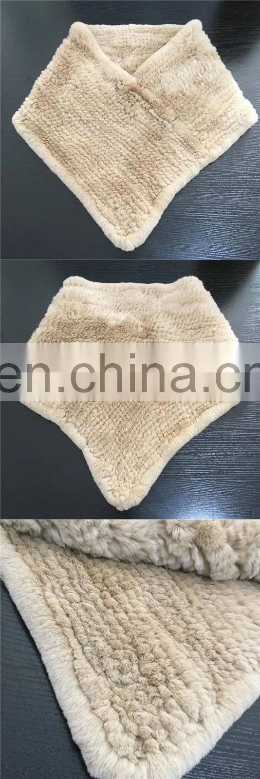 Promotional Custom Made Genuine Real Rabbit Fur Shawl / Handmade Knitted Neck Scarf