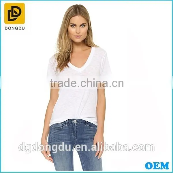 Lady New Fashion Design Casual Bamboo Shaped Flat Knitted T-shirt