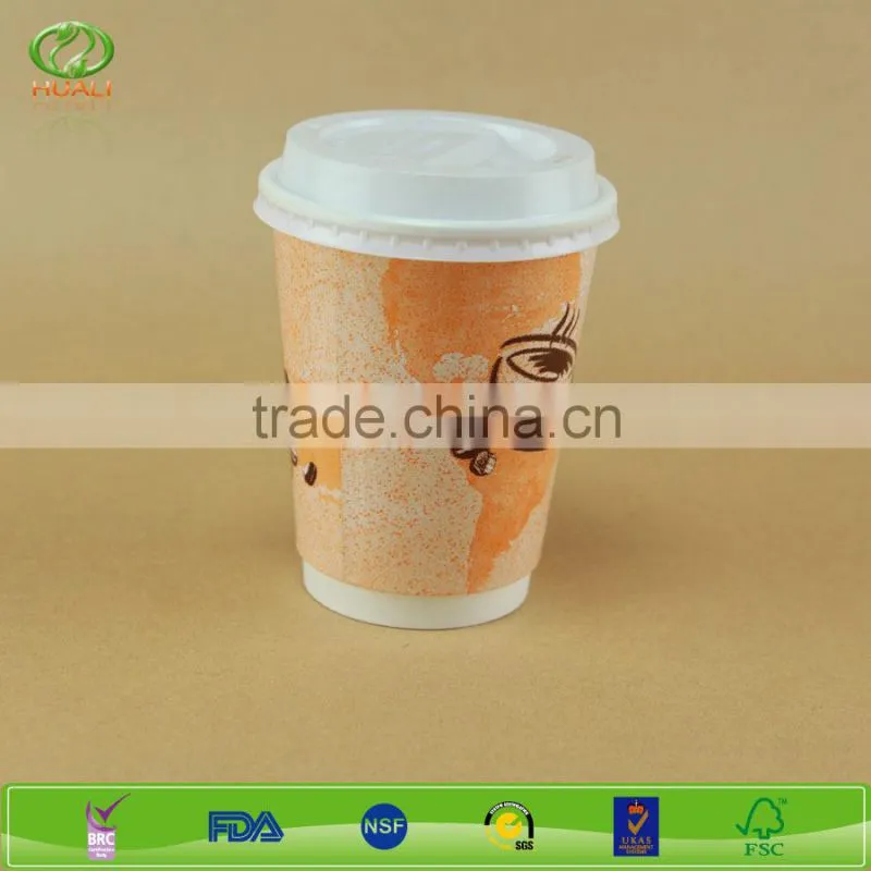 12oz customized disposable double wall paper cup with lid