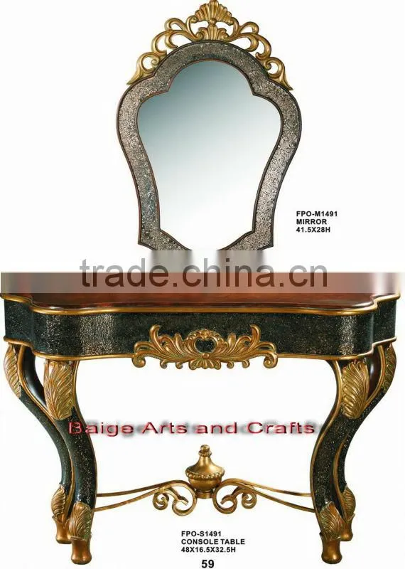 French Style Reclaim Wood Mirrored Console Table S-1491