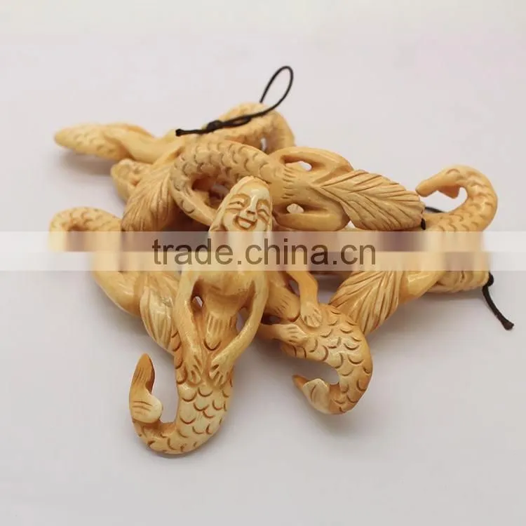OB041 Excellent detail carved Mermaid bone Pendant
