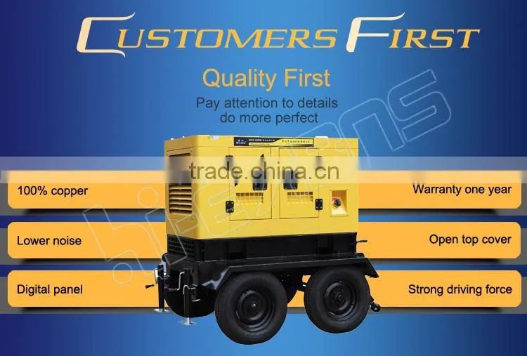 10KW silent water cooled portable trailer diesel generator price