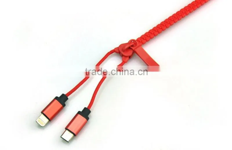High speed 2 in 1 Zipper USB Cable Multi USB Charging connector Cable For Smartphone