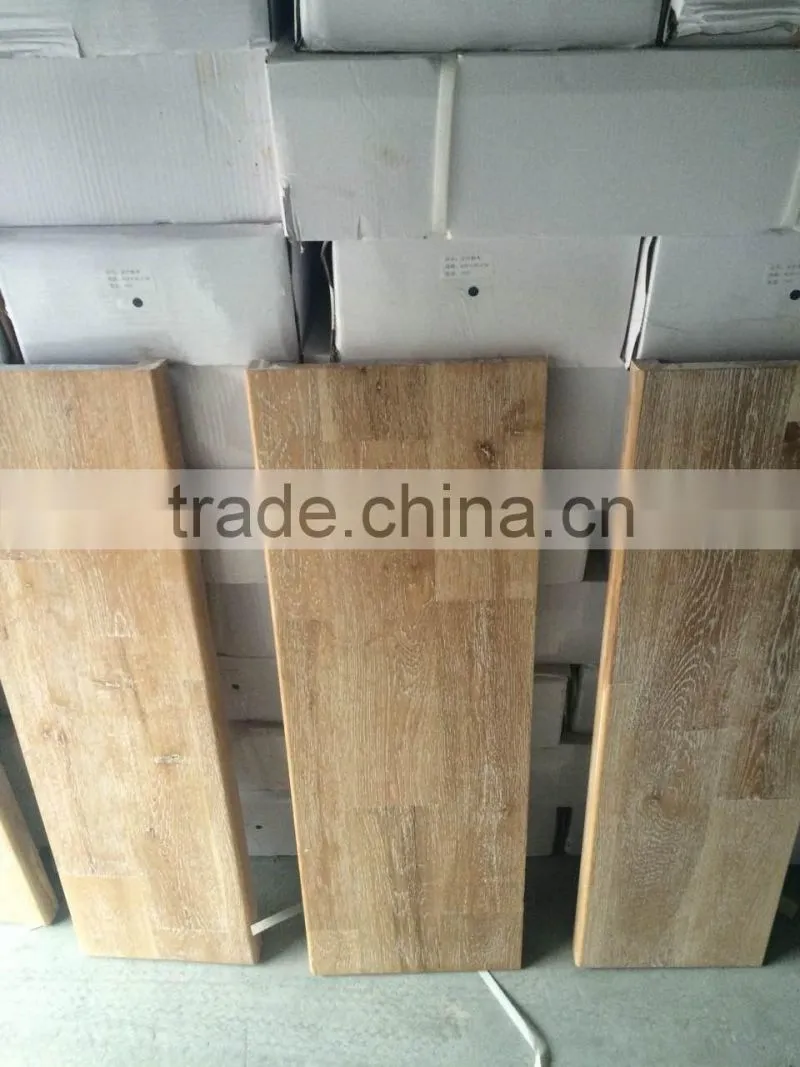 American oak solid wood stair tread with white brushed surface