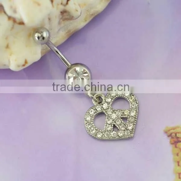 Competitive price navel ring women hanging heart peace cz navel body jewelry