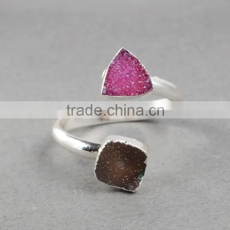 Druzy wrapped stone ring in sterling silver gems ring silver rings with cheap price