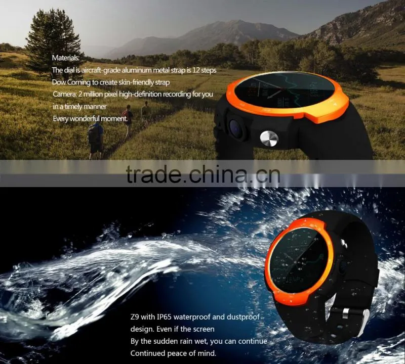 Z9 android 5.1 OS MTK6580 quad core heart rate monitor 3G smartwatch with on cell touchscreen